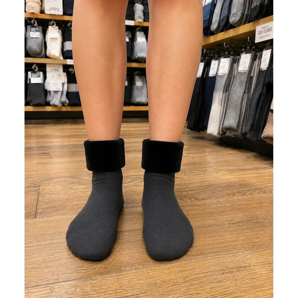 Velvet Cuff Socks 4 Pair Pack‎ Black Comfort & Warmth Women Size SM-MED Shoe 6-9